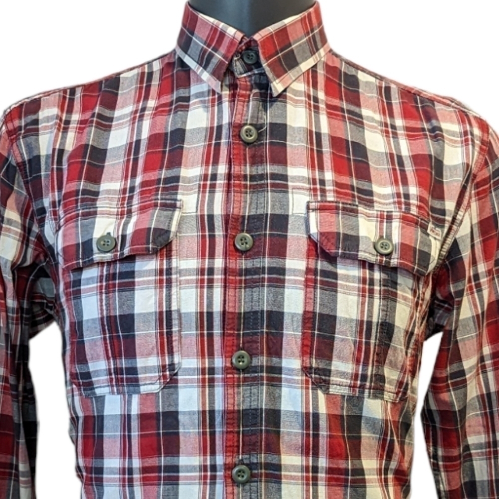 Jack and Jones Red Plaid Button Front Shirt large Long Sleeve